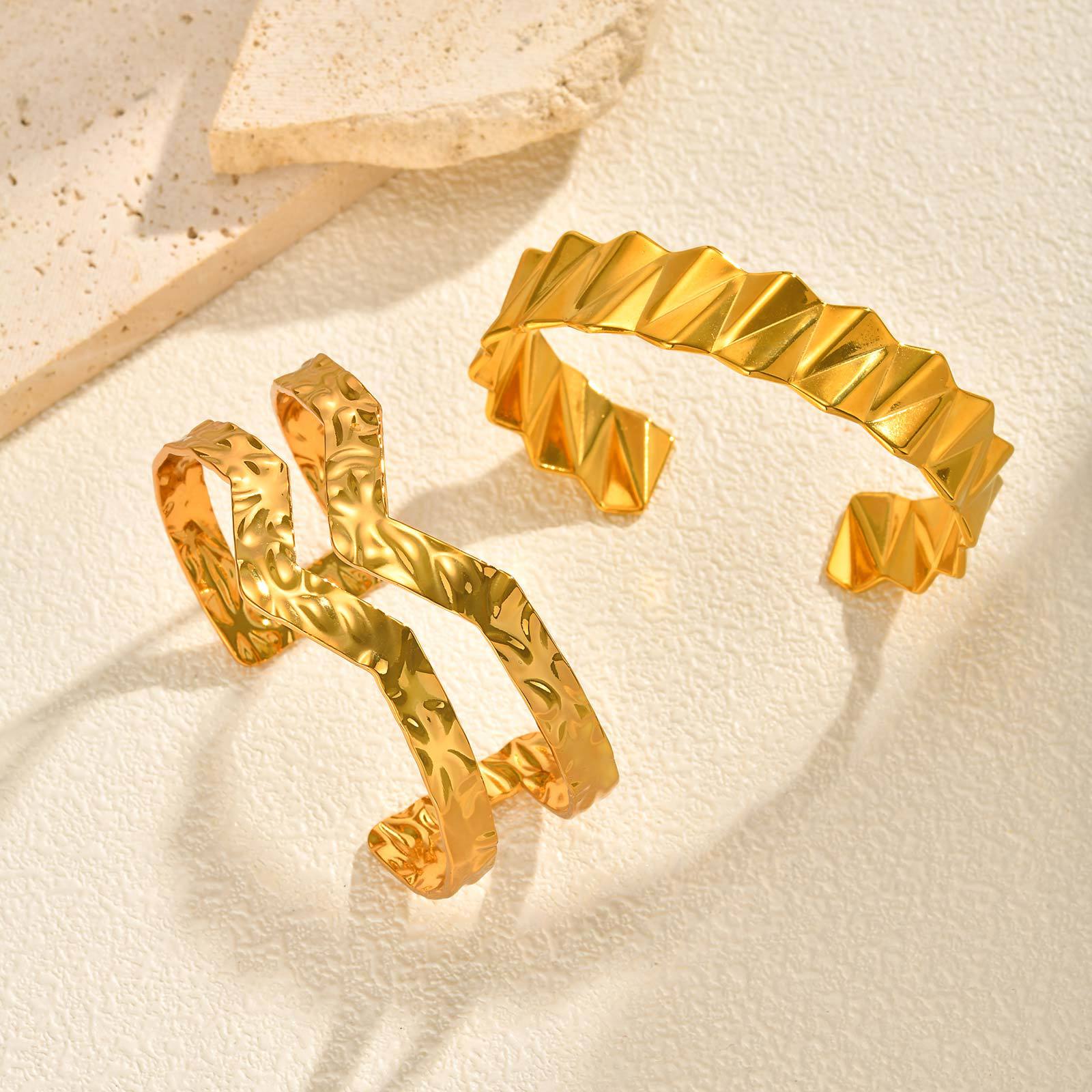 For Women Geometric Bangle Bracelet In 304 Stainless Steel Featuring Electroplated 18K Real Gold Plated Finish With Rhinestones