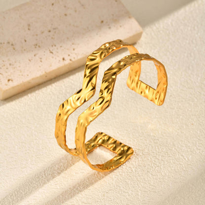 For Women Geometric Bangle Bracelet In 304 Stainless Steel Featuring Electroplated 18K Real Gold Plated Finish With Rhinestones