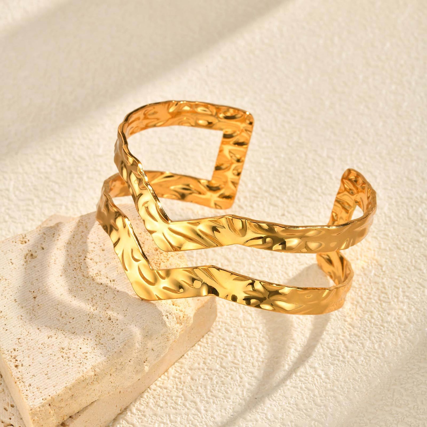 For Women Geometric Bangle Bracelet In 304 Stainless Steel Featuring Electroplated 18K Real Gold Plated Finish With Rhinestones