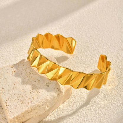 For Women Geometric Bangle Bracelet In 304 Stainless Steel Featuring Electroplated 18K Real Gold Plated Finish With Rhinestones
