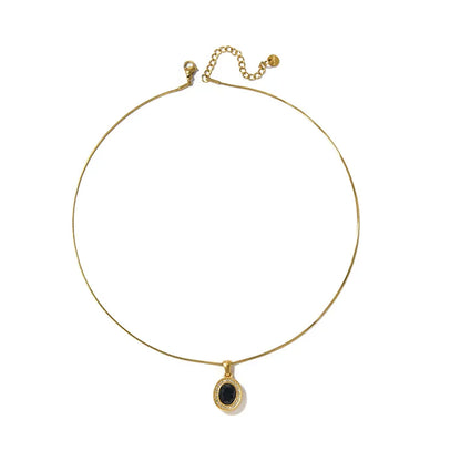 Oval Pendant Necklace For Women In 304 Stainless Steel With 18K Real Gold Plated Finish And Zircon Inlay On Snake Chain