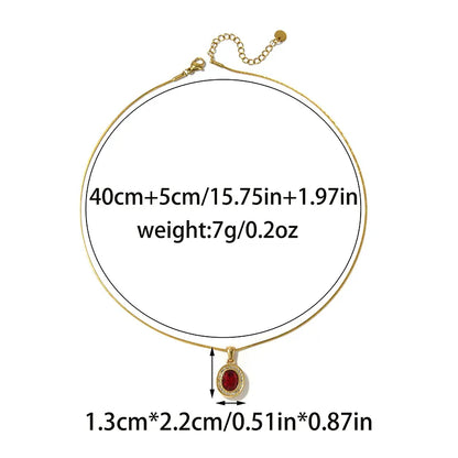 Oval Pendant Necklace For Women In 304 Stainless Steel With 18K Real Gold Plated Finish And Zircon Inlay On Snake Chain