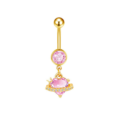 Three-dimensional Moon Copper Belly Ring With Electroplated Platinum Plated Finish And Zircon Inlay