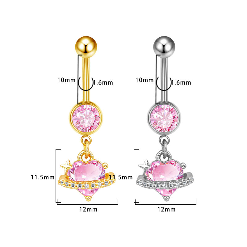Three-dimensional Moon Copper Belly Ring With Electroplated Platinum Plated Finish And Zircon Inlay