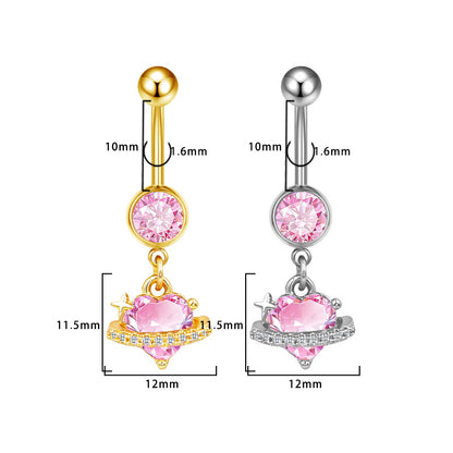 Three-dimensional Moon Copper Belly Ring With Electroplated Platinum Plated Finish And Zircon Inlay