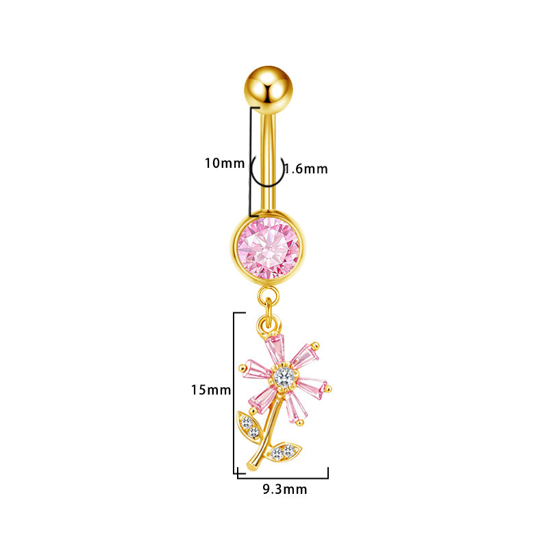 Three-dimensional Moon Copper Belly Ring With Electroplated Platinum Plated Finish And Zircon Inlay
