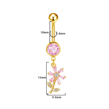 Three-dimensional Moon Copper Belly Ring With Electroplated Platinum Plated Finish And Zircon Inlay