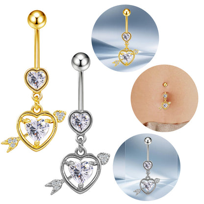 Three-dimensional Moon Copper Belly Ring With Electroplated Platinum Plated Finish And Zircon Inlay