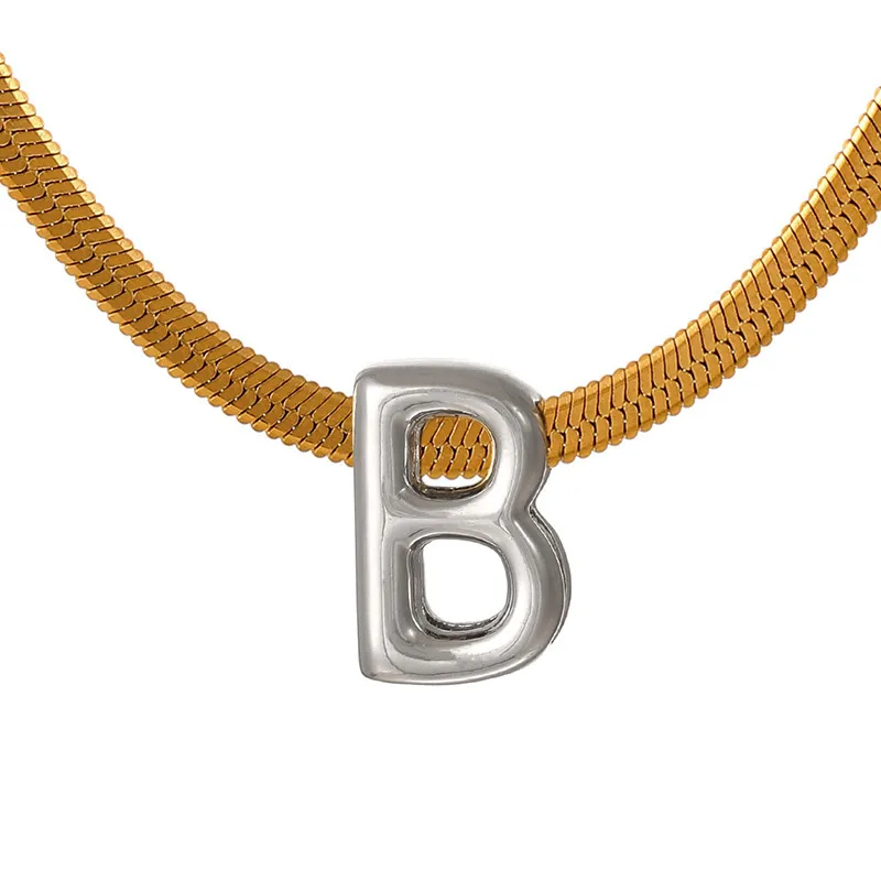 Suitable For 304 Stainless Steel Letter Beaded Necklace With 18k Real Gold Electroplated Snake Chain, Unisex