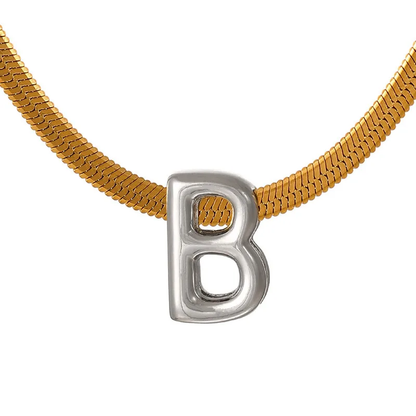 Suitable For 304 Stainless Steel Letter Beaded Necklace With 18k Real Gold Electroplated Snake Chain, Unisex