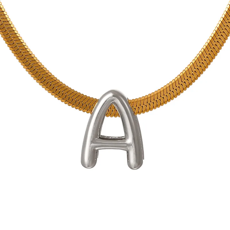 Suitable For 304 Stainless Steel Letter Beaded Necklace With 18k Real Gold Electroplated Snake Chain, Unisex