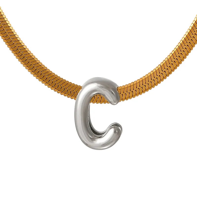 Suitable For 304 Stainless Steel Letter Beaded Necklace With 18k Real Gold Electroplated Snake Chain, Unisex