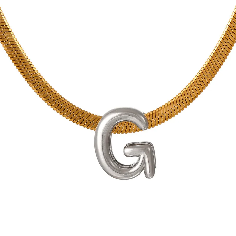 Suitable For 304 Stainless Steel Letter Beaded Necklace With 18k Real Gold Electroplated Snake Chain, Unisex