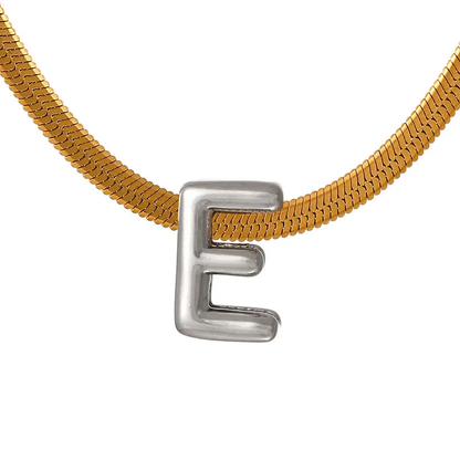 Suitable For 304 Stainless Steel Letter Beaded Necklace With 18k Real Gold Electroplated Snake Chain, Unisex