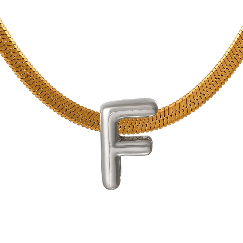 Suitable For 304 Stainless Steel Letter Beaded Necklace With 18k Real Gold Electroplated Snake Chain, Unisex