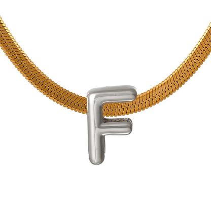 Suitable For 304 Stainless Steel Letter Beaded Necklace With 18k Real Gold Electroplated Snake Chain, Unisex