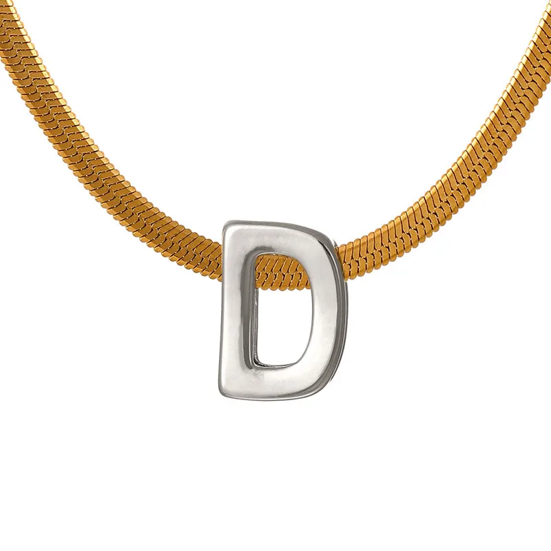 Suitable For 304 Stainless Steel Letter Beaded Necklace With 18k Real Gold Electroplated Snake Chain, Unisex