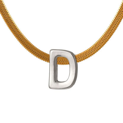 Suitable For 304 Stainless Steel Letter Beaded Necklace With 18k Real Gold Electroplated Snake Chain, Unisex
