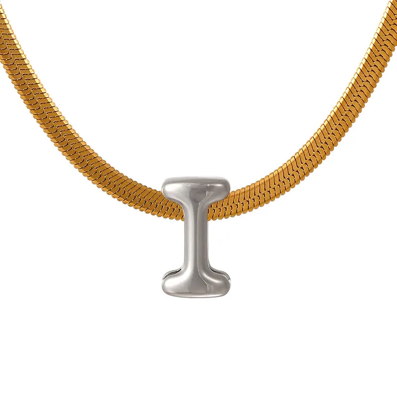 Suitable For 304 Stainless Steel Letter Beaded Necklace With 18k Real Gold Electroplated Snake Chain, Unisex