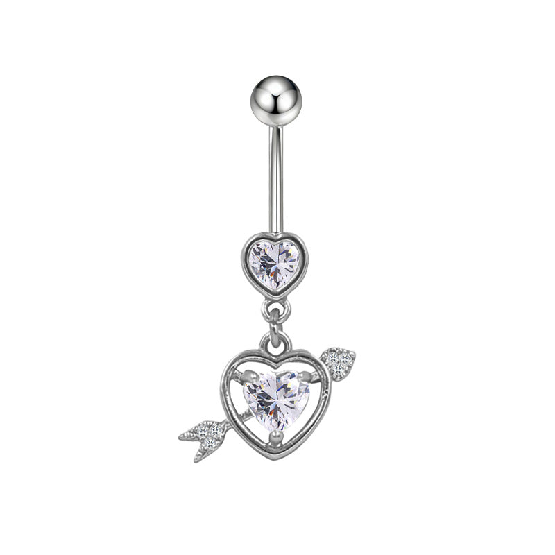 Three-dimensional Moon Copper Belly Ring With Electroplated Platinum Plated Finish And Zircon Inlay