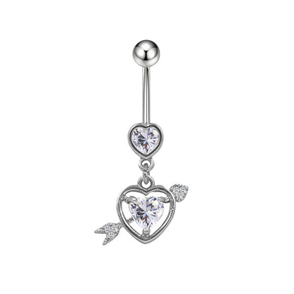 Three-dimensional Moon Copper Belly Ring With Electroplated Platinum Plated Finish And Zircon Inlay