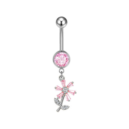 Three-dimensional Moon Copper Belly Ring With Electroplated Platinum Plated Finish And Zircon Inlay