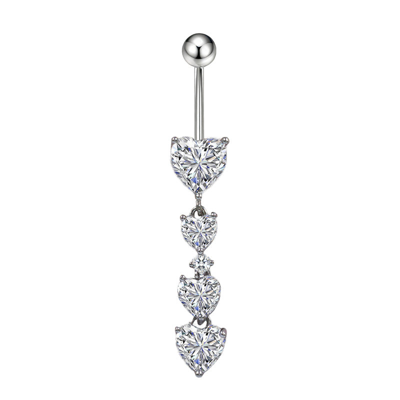 Three-dimensional Moon Copper Belly Ring With Electroplated Platinum Plated Finish And Zircon Inlay
