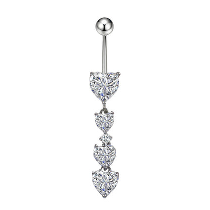 Three-dimensional Moon Copper Belly Ring With Electroplated Platinum Plated Finish And Zircon Inlay