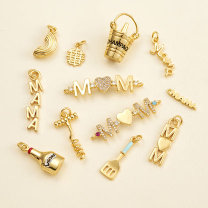 Letter Pendant 18K Gold Plated Copper With Zircon, 0.05-0.08µm Thickness, 1 Pc