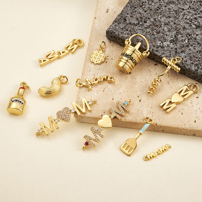 Letter Pendant 18K Gold Plated Copper With Zircon, 0.05-0.08µm Thickness, 1 Pc