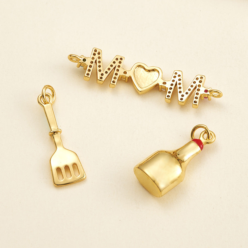 Letter Pendant 18K Gold Plated Copper With Zircon, 0.05-0.08µm Thickness, 1 Pc