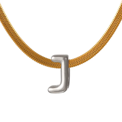 Suitable For 304 Stainless Steel Letter Beaded Necklace With 18k Real Gold Electroplated Snake Chain, Unisex