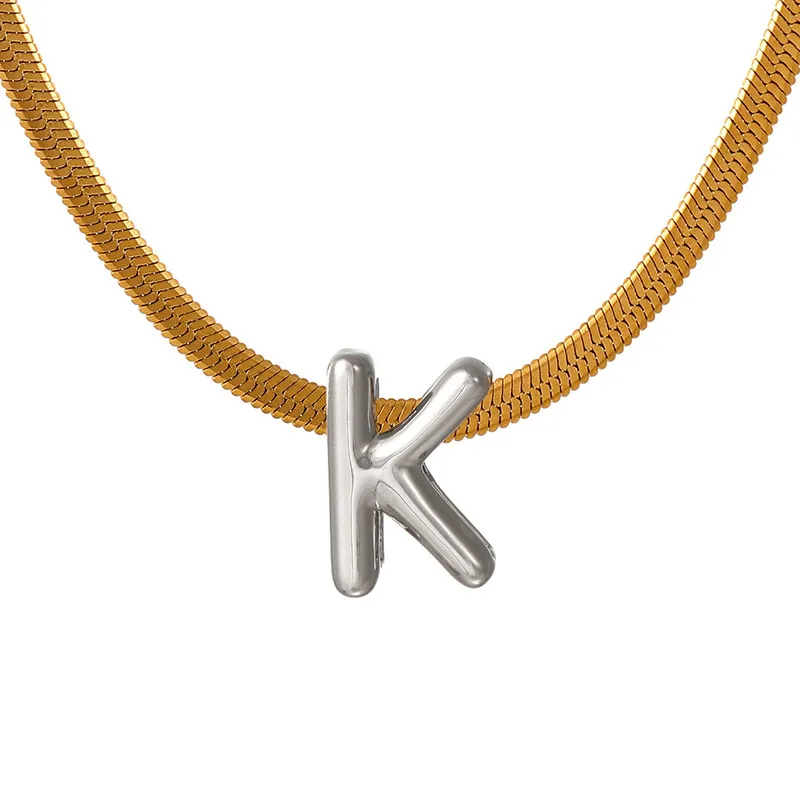 Suitable For 304 Stainless Steel Letter Beaded Necklace With 18k Real Gold Electroplated Snake Chain, Unisex