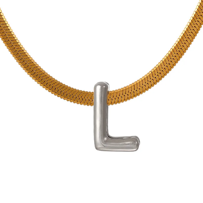 Suitable For 304 Stainless Steel Letter Beaded Necklace With 18k Real Gold Electroplated Snake Chain, Unisex