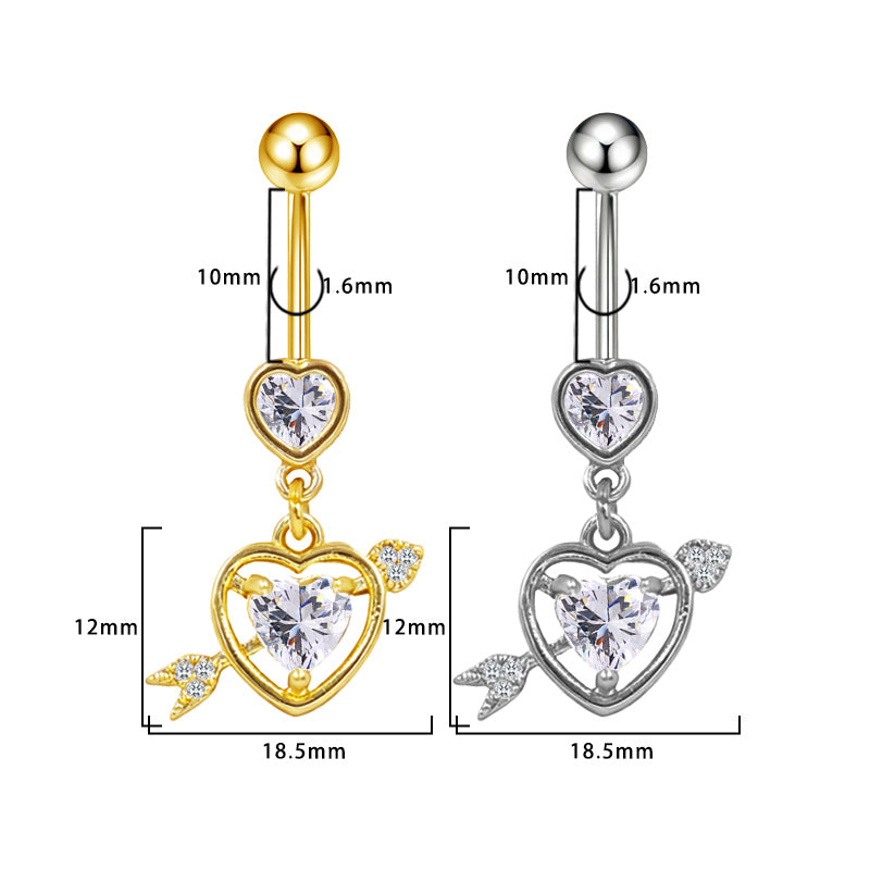 Three-dimensional Moon Copper Belly Ring With Electroplated Platinum Plated Finish And Zircon Inlay