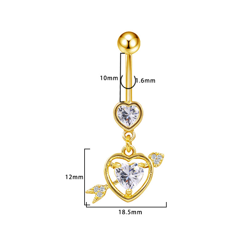 Three-dimensional Moon Copper Belly Ring With Electroplated Platinum Plated Finish And Zircon Inlay