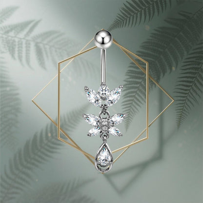 Three-dimensional Moon Copper Belly Ring With Electroplated Platinum Plated Finish And Zircon Inlay