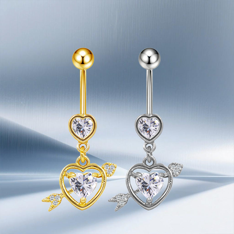 Three-dimensional Moon Copper Belly Ring With Electroplated Platinum Plated Finish And Zircon Inlay