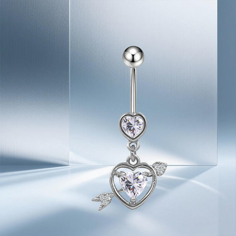 Three-dimensional Moon Copper Belly Ring With Electroplated Platinum Plated Finish And Zircon Inlay