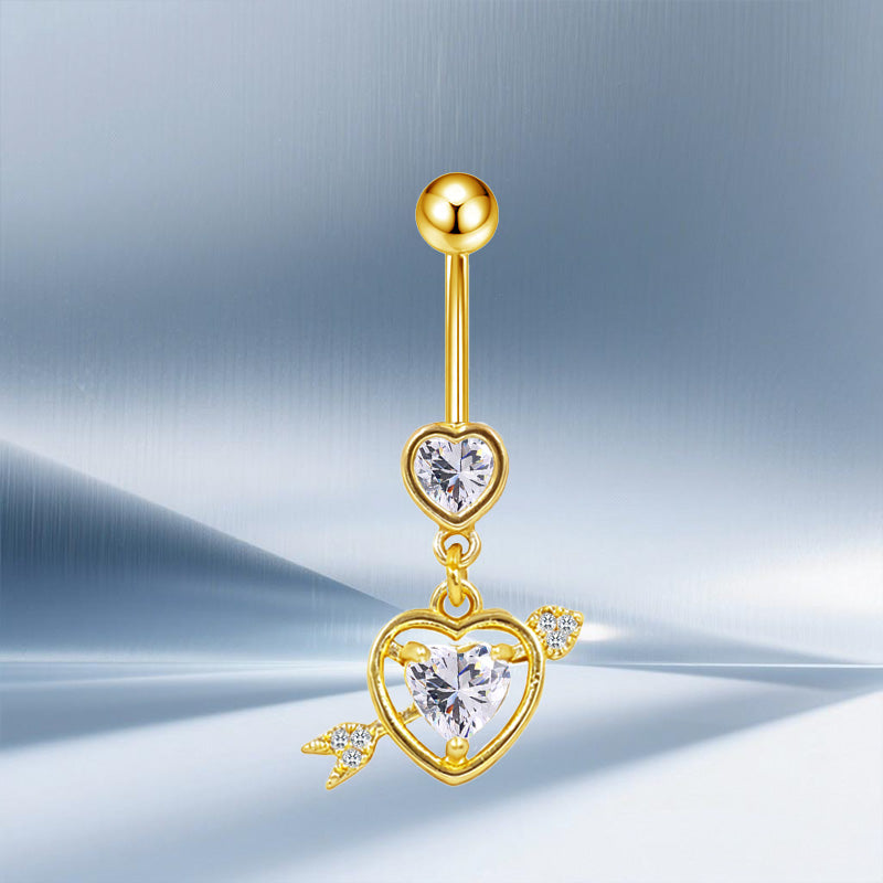Three-dimensional Moon Copper Belly Ring With Electroplated Platinum Plated Finish And Zircon Inlay