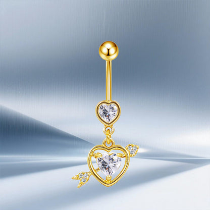 Three-dimensional Moon Copper Belly Ring With Electroplated Platinum Plated Finish And Zircon Inlay