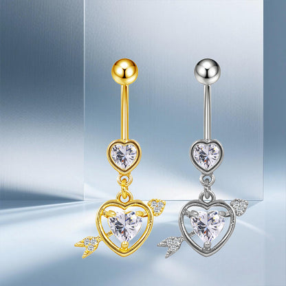 Three-dimensional Moon Copper Belly Ring With Electroplated Platinum Plated Finish And Zircon Inlay