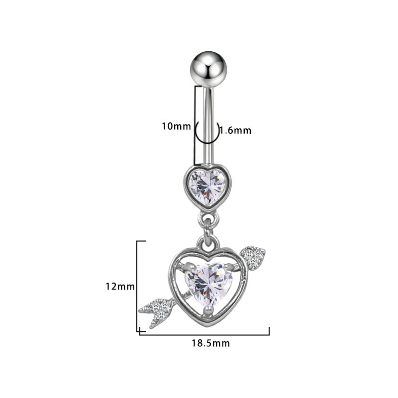 Three-dimensional Moon Copper Belly Ring With Electroplated Platinum Plated Finish And Zircon Inlay