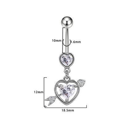 Three-dimensional Moon Copper Belly Ring With Electroplated Platinum Plated Finish And Zircon Inlay