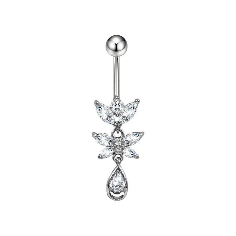 Three-dimensional Moon Copper Belly Ring With Electroplated Platinum Plated Finish And Zircon Inlay