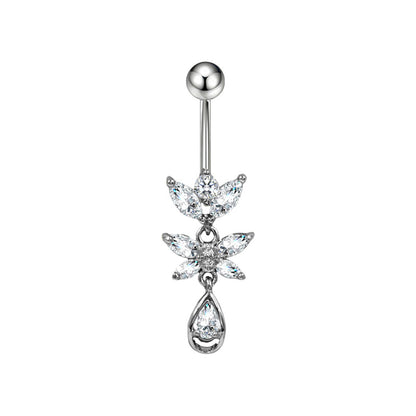 Three-dimensional Moon Copper Belly Ring With Electroplated Platinum Plated Finish And Zircon Inlay