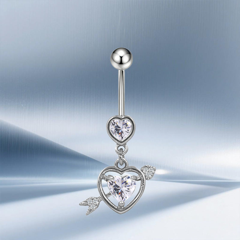 Three-dimensional Moon Copper Belly Ring With Electroplated Platinum Plated Finish And Zircon Inlay