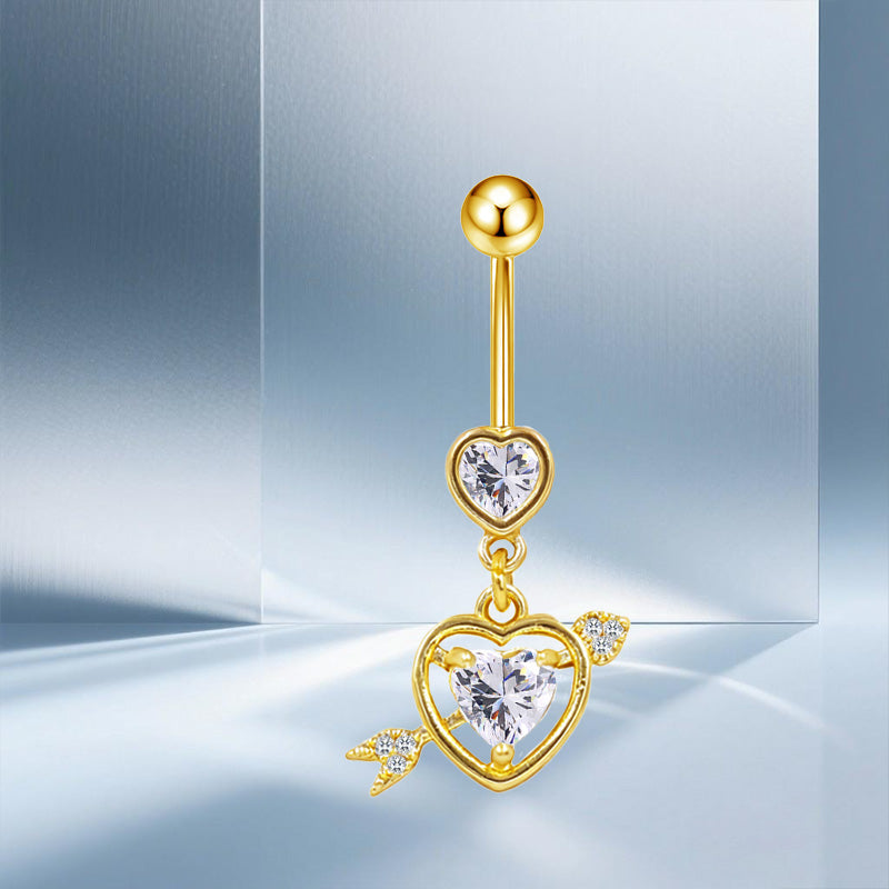 Three-dimensional Moon Copper Belly Ring With Electroplated Platinum Plated Finish And Zircon Inlay