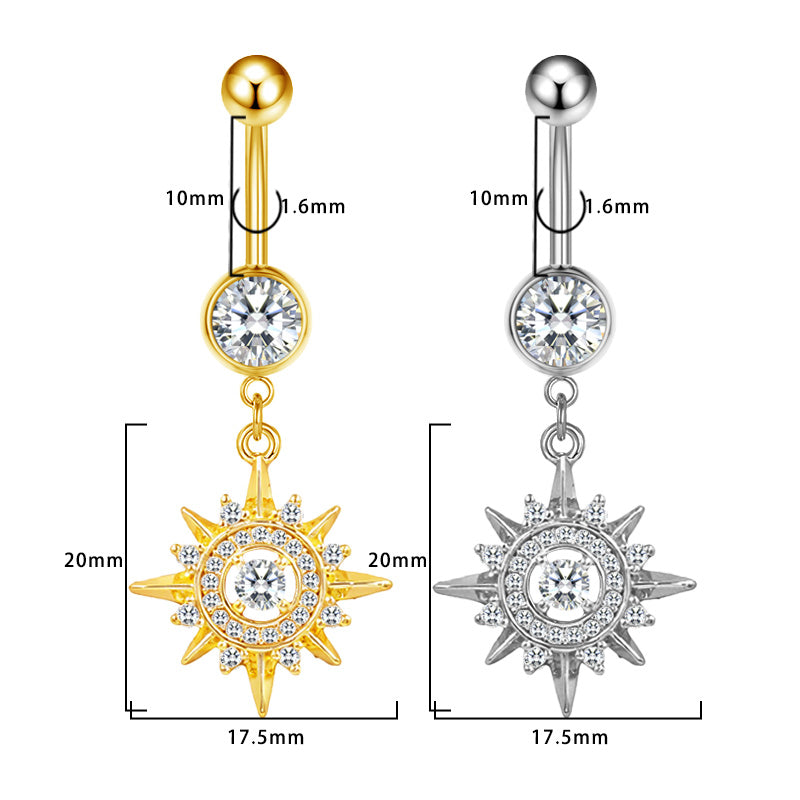 Three-dimensional Moon Copper Belly Ring With Electroplated Platinum Plated Finish And Zircon Inlay