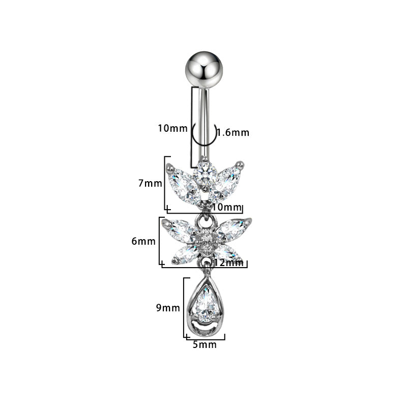 Three-dimensional Moon Copper Belly Ring With Electroplated Platinum Plated Finish And Zircon Inlay
